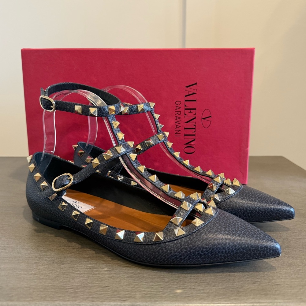 NEW Valentino | Rockstud Flats with Ankle Straps